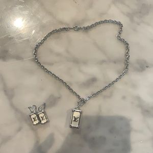 Louis Vuitton necklace and earrings Valentino studded heels